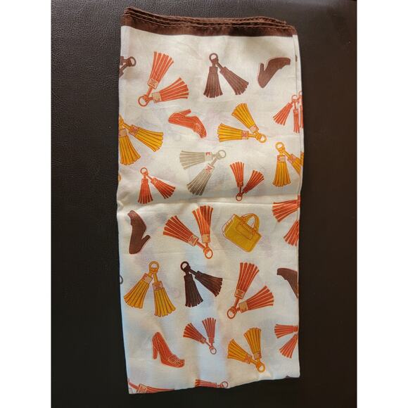 Celine White and Brown Scarf with Orange and Yellow Accents - Picture 3 of 4